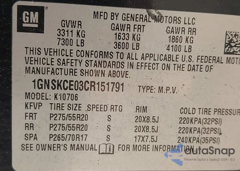 2012 Chevrolet Tahoe Ltz from USA, damaged, VIN 1GNSKCE03CR151791